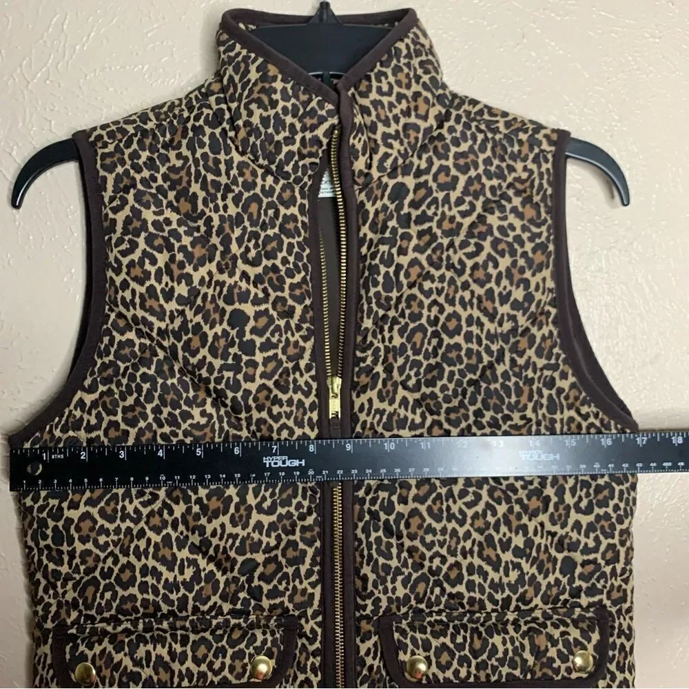 J.crew quilted puffer vest zip up leopard brown‎
